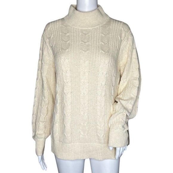 Banana Republic Sweater Womens Medium Beige Cable Knit Fisherman Neutral Minimal - Picture 1 of 7